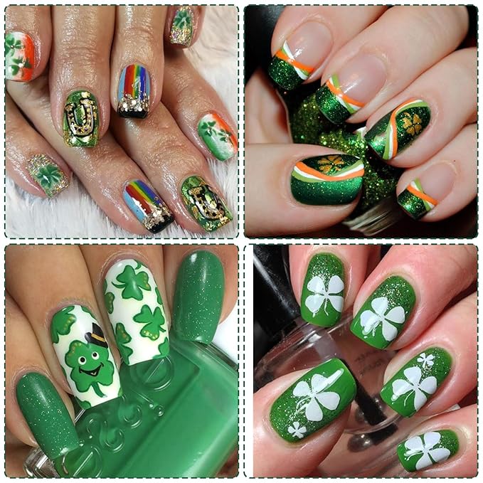 St. Patrick's Day Nail Art Stickers, Irish Shamrock Leprechaun Hat 3D Self-Adhesive Nail Decals Lucky Clover Design (5 Sheets)