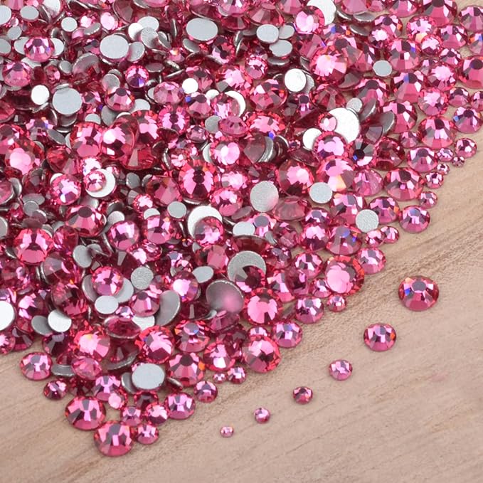 10000 Pieces Rhinestones 6 Sizes Round Crystal Glass Flat Back Rhinestones with 1Tweezers and 1Picking Pen for Nail Art Crafts Clothes Bags DIY (Rose)