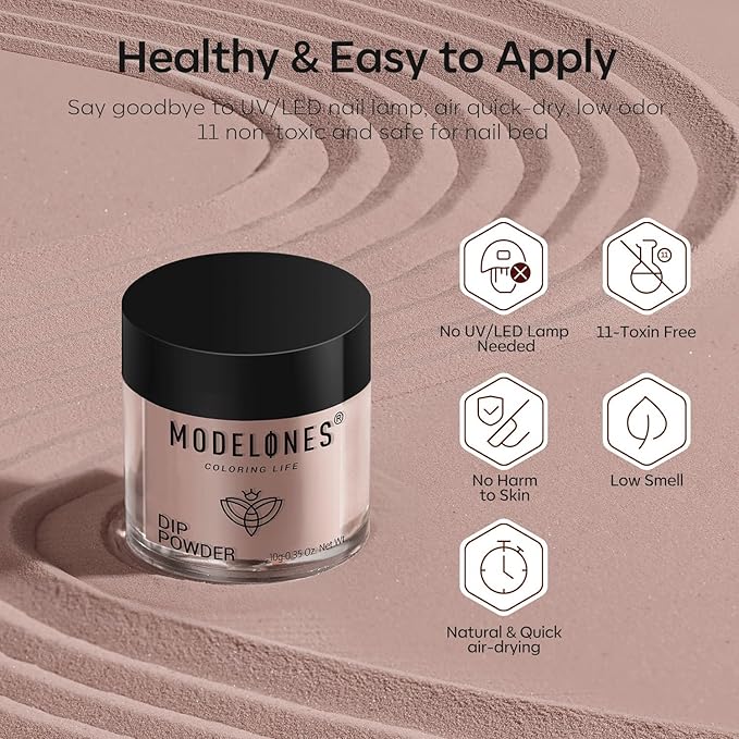 Modelones Dip Powder Nail Kit, 4 Colors Brown Glitter Dipping Starter Set with Liquid and Complete Accessories for French Nails Art Salon DIY at Home Manicure