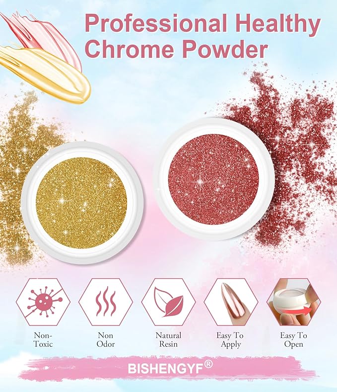 12 Pcs Chrome Nail Powder - Super Metallic Mirror Effect Holographic Aurora Iridescent White Pearl Chrome Nail Powder for Gel Nails DIY Gift for Women