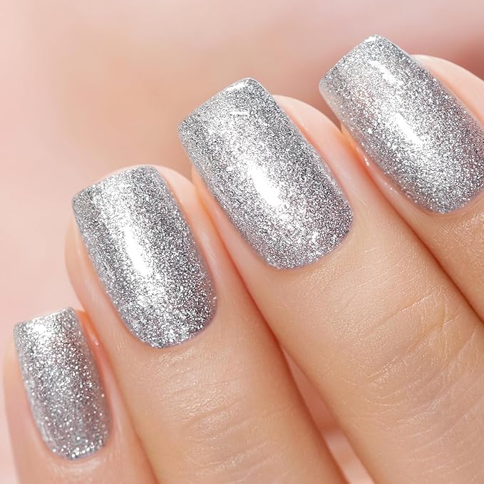 RARJSM Glitter Gel Nail Polish Platinum Silver Shiny Metallic Silver Diamond Gel Polish Sparkly Chunky Pigments Nail Gelpolish Soak off L e d UV Curing Required for Nail Art Salon Manicure Christmas