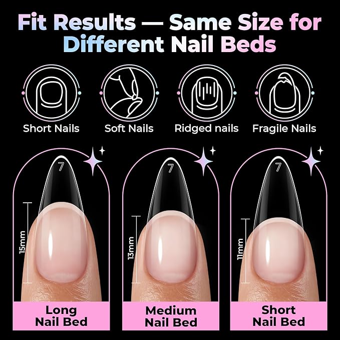 UNA GELLA Stiletto Gel Nail Tips Medium 15 Sizes 300PCS Pre-Etched Clear Acrylic Nail Tips Easy DIY Salon Stiletto Almond Press On Nails Snug Fit Full False Fake Tips Extensions Long-Lasting Hold