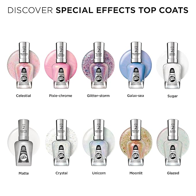 Sally Hansen Miracle Gel Nail Polish Special Effect Top Coat | Salon Quality, Gel-Like Formula, Two-Step System, No UV Light Needed, Long Lasting | Sheer, Glossy | 108 Glazed Top Coat