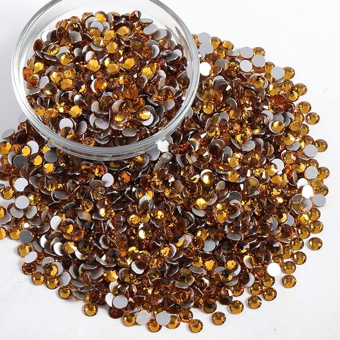 Beadsland Flatback Rhinestones Bulk,14400pcs Topaz Rhinestones for Nails Crafts Clothes DIY Decoration, Topaz, SS6, 1.9-2.1mm