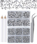 LPBeads 6000 Pieces Metallic Silver Non Hotfix Rhinestones 6 Sizes Round Crystal Glass Flat Back Rhinestones with Tweezers and Picking Pen for Nail Art Crafts Clothes Bags DIY