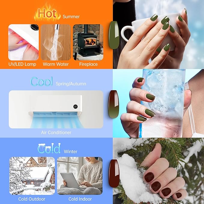 YTD Likomey Color Changing Gel Nail Polish,15ml Translucent Green To Brown Mood Temperature Change Colors Ombre Thermal Salon Home Fall Winter Manicure UV Varnish,WB07