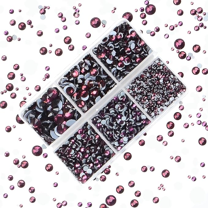 4000Pcs Mixed Size Hot Fix Round Crystals Gems Glass Stones Hotfix Flat Back Rhinestones (Amethyst)
