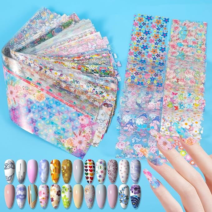 JERCLITY 300 Sheets Nail Foil Transfer Stickers Set Nail Foils Transfer Art Spring Flower Design for Women Girls Decoration
