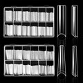 ELLEWIN 480PCS No C Curve Clear Nail Tips, 2XL Long Half Cover Straight and Coffin Nails for Acrylic Nails Kit, 12 Sizes Soft Square Gel Fake Nails Extension for Salons and Home DIY Gifts