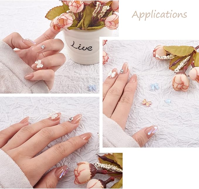 260Pcs Flatback Nail Charms Resin Fillers Mermaid Color Bowknot Diamond Heart Nail Gems Cute 3D Nail Stickers Nail Art Cabochons for Nail Art Makeup