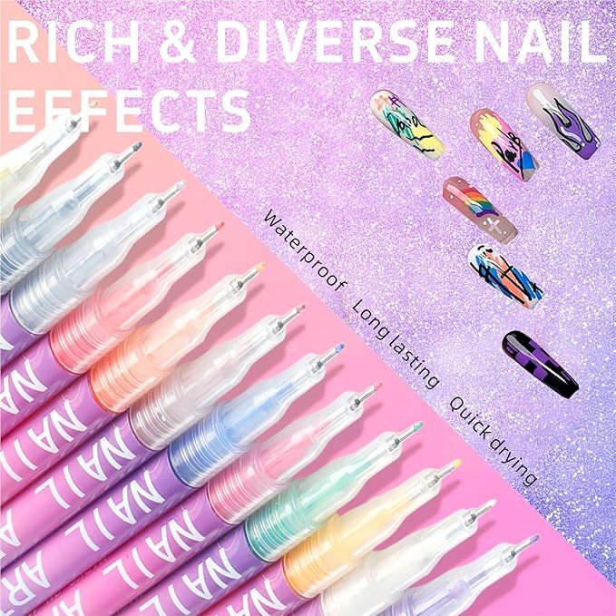 12 Color 3D Nail Art Pens Set, Nail Polish Pens Nail Point Graffiti Dotting Pen Drawing Painting Liner Brush for DIY Nail Art Beauty Adorn Manicure Tools,Valentine's Day gift