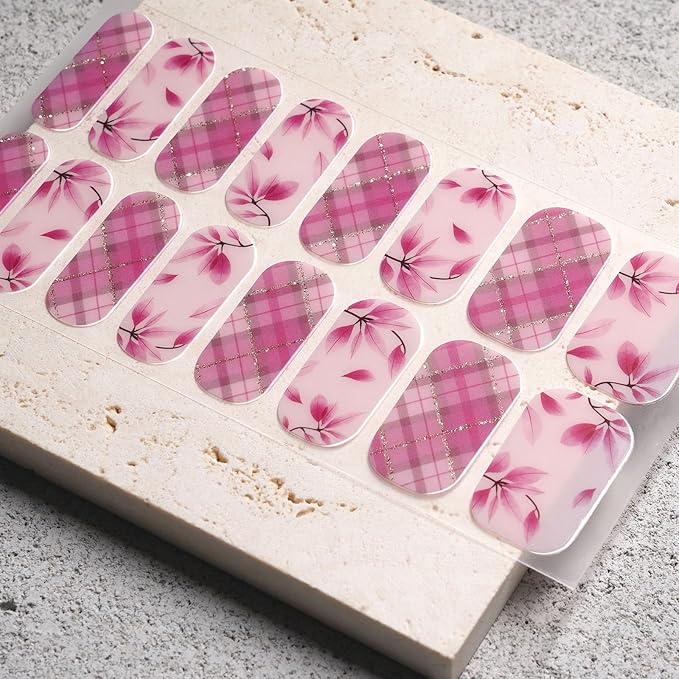 Nail Polish Strips, 32PCS Salon Quality Wraps, Long Lasting Gel Nail Stickers for Women Easy Apply& Remove (Pink Romance)