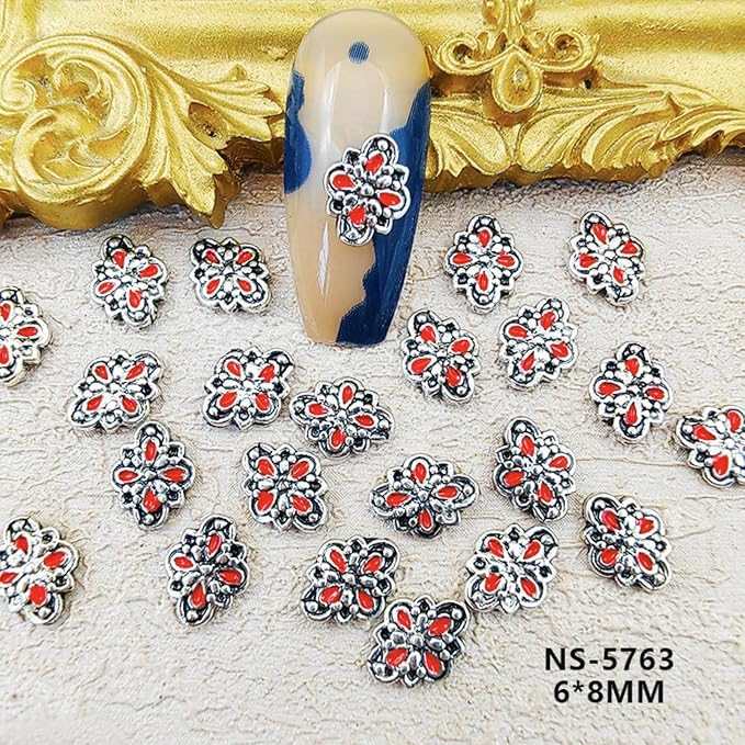 50pcs Western Nail Art Jewelry 3D Turquoise Jewelry Vintage Mixed Oval Blue Pink Marble Nail Art Jewelry for Nail Phone Case Halloween Wedding Party Decoration DIY