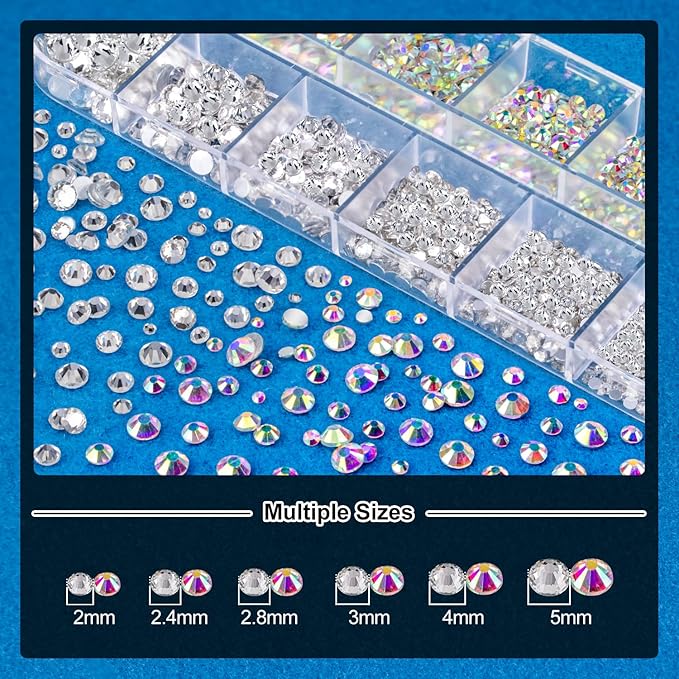 BELLEBOOST Nail Art Rhinestone Glue Gel&2 Boxes Flatback Gems Kit, 1 Tube of 15ml Rhinestone Gel Glue+Round AB&Clear Gems+Flat-Back Half Round White&Beige Pearls with Pickup Tools
