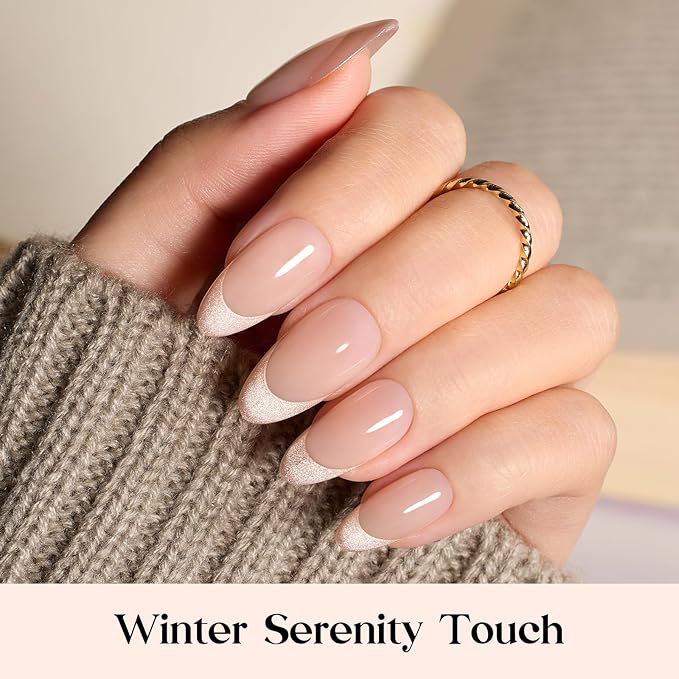 Beetles French Tip Press On Nails - Cappuccino Mousse French | 7 Colors Medium Almond Press On Nails Brown | 16 Sizes 224 Pcs Natural Salon Quality For Women