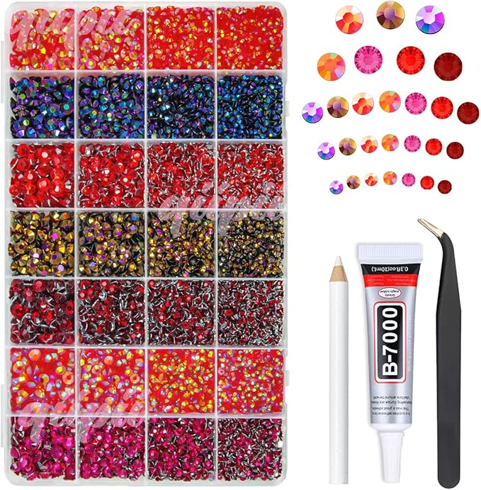 28 Types Red Jelly Resin Rhinestones for Bedazzling Crafting 3mm 4mm 5mm 6mm Flatback Colorful Stones Gems Diamonds for Nails Face Eyes Makeup DIY Crafts Tumblers Bottles Clothes Shoes Phones