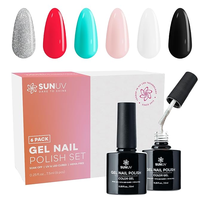 SUNUV SUN9C LED UV Light for Nails With Hema-Free Gel Nail Polish Kit, 6 Colors Gel Polish Set
