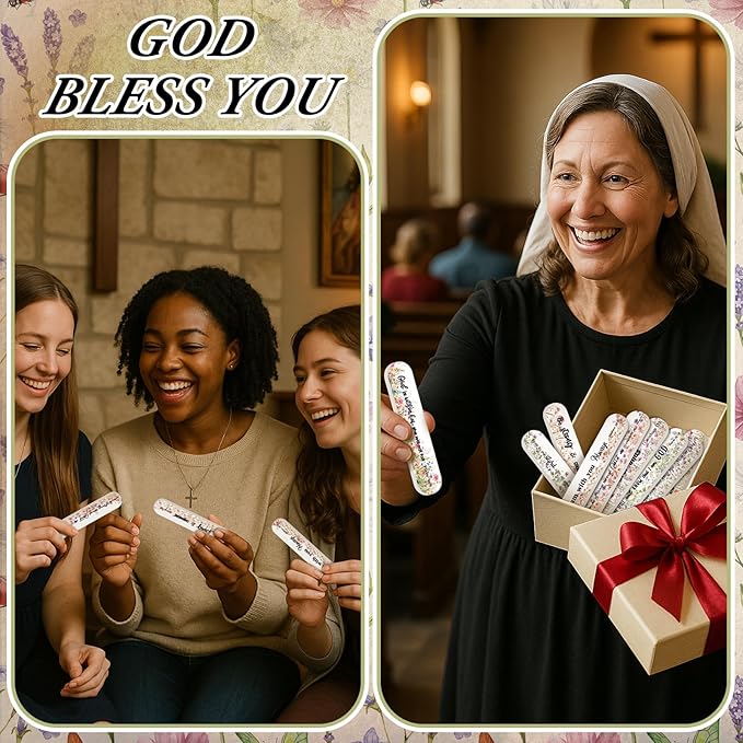 50 Pcs Christian Gifts for Women Bulk Floral Christian Nail File Bulk Women's Histroy Month Gift Mini Bible Scripture Emery Board Nail Files Religious Appreciation Gifts for Employee Staff