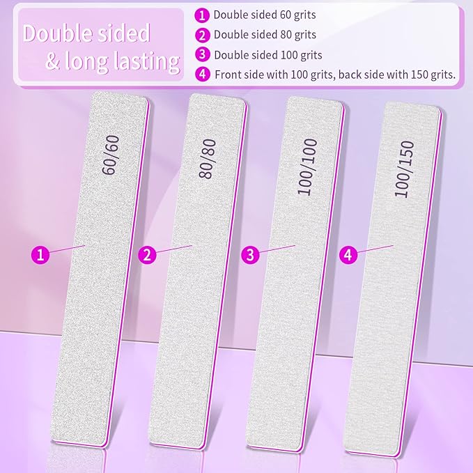 Heavy Duty Nail Files 100/100 Grit Nail Files for Gel Nails Professional Strong Nail Filer Manicure Styling Tools for Salon Use