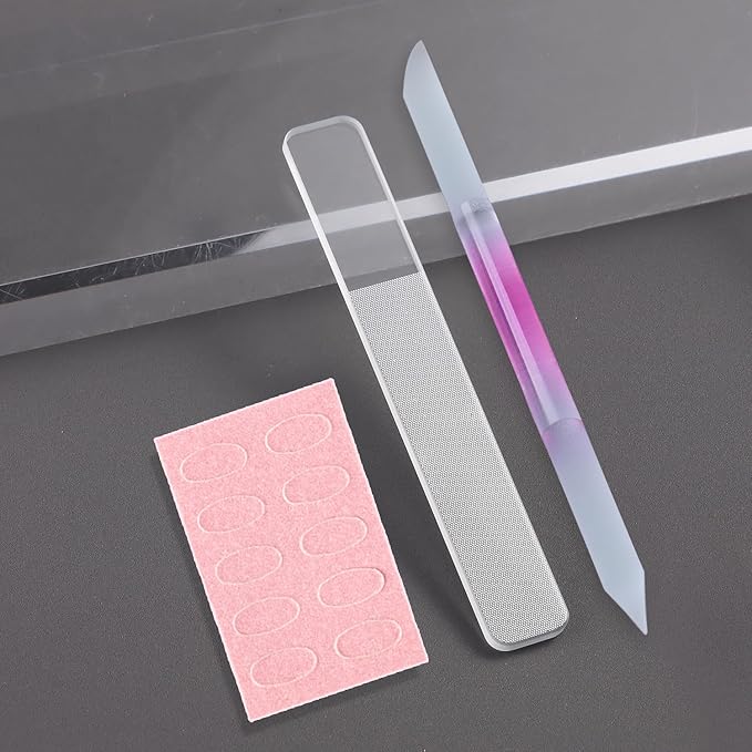 Glass Nail File and Cuticle Pusher Set, Dual-Ended Crystal Cuticle Stick with Sanding Pads, Gentle Prep and Care Tools for Natural Nails, Home Manicure & Pedicure Salon Supplies (#1)