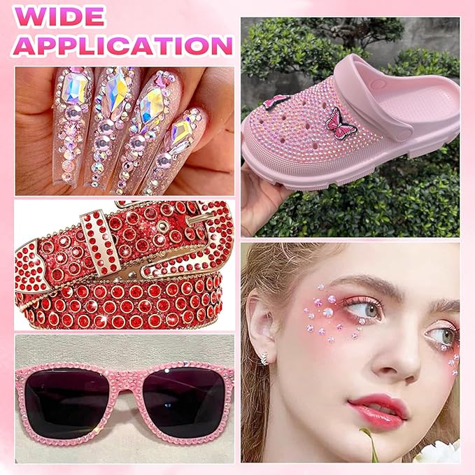 22300Pcs Flatback Pink Red Jelly Resin Rhinestones for Crafting, Colorful Hot Pink AB Stones Gems Rhinestones for Bedazzling Crafting 3mm-6mm for Nails Face Eyes Makeup Crafts Tumblers Bottles