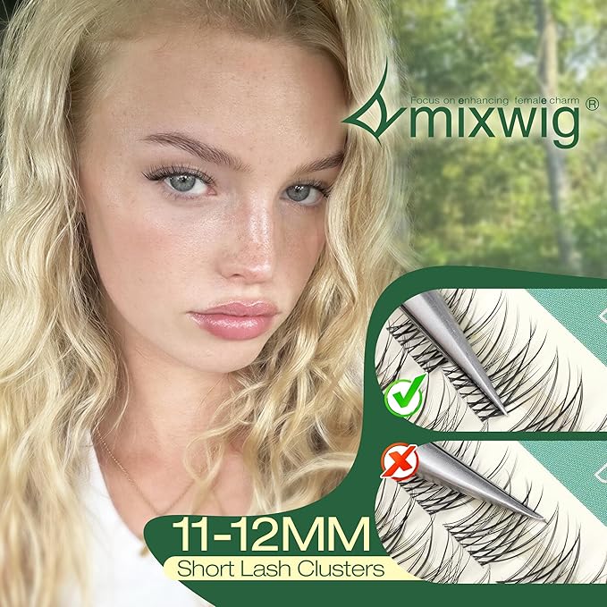 Lash Clusters 11-12MM Natural Eyelash Clusters Clear Band Individual Lashes Short Wispy Cluster Lashes C Curly Cluster Eyelash Extensions 90PCS DIY Lash Extension by Lvmixwig