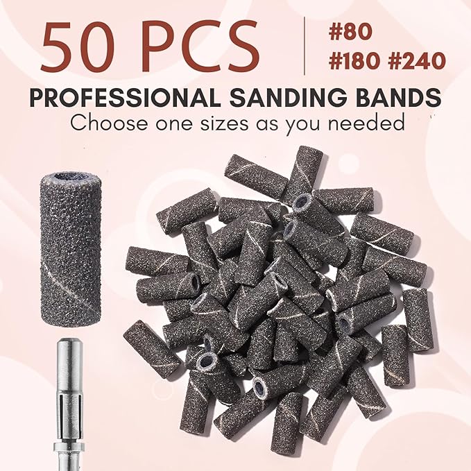 Makartt Sanding Bands for Nail Drill:50 Pcs Small Nail Sanding Files With 2025 Upgrade Design 3.1mm Mandrel Bits,180 Medium Grits (Black, #240)