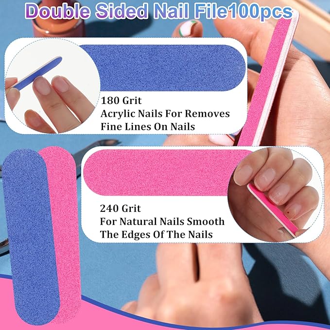 cobee 100 Pcs Nail File Professional Nail Files, 180/240 Grit Nail Files, Double Sided Emery Board Nail Styling Manicure Tools for Women Nail Care(8.5 x 1.3 cm)