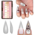 NOVO OVO Sharp Stiletto Pointed Medium Long Nail Tips Press on, Soft Gel Double Matte Clear Fake Nail Extension, Full Cover False Nails for Salon DIY x 16 Sizes 224 pcs