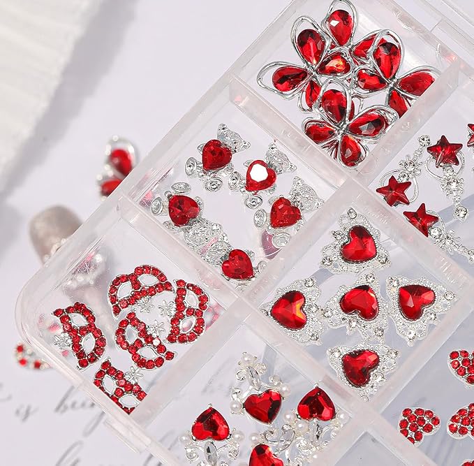 60 Pcs Heart Nail Charms, Rhinestone Red Butterflies Nail Art Gems, Star Heart Butterfly Charms Decorations Sailor Moon Acrylic Nail Accessories for Women DIY Crafts 2