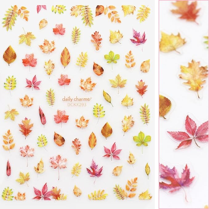 Daily Charme Fall Leaves Cottagecore Self-Adhesive Fall Nail Art Sticker Bundle Autumn Nail Decals Supplies Cute for Women Thanksgiving Day Nail Art Decorations Home DIY