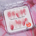 Pink Gradient Press on Nails Handmade Press on Nails Medium Almond Fake Nails Muti-Layer Gel Acrylic Nails with Flower Pearl Bow Embossed Design Thick False Nail Glue on Nail for Women (Size M)