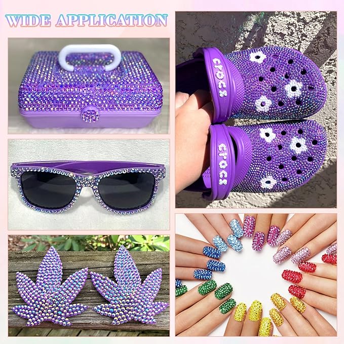 30000Pcs Resin Rhinestones for Bedazzling with B7000 Jewelry Glue, Dark Purple AB Flatback Gems Rhinestones for Crafting, Clothing Tumblers Mugs Shoes Fabric Decor Nail Art