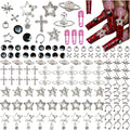 134PCS Nail Charms for Acrylic Nails,Silver Star Planet Cross Punk Pink Pin Billiards Nail Art Accessories,Nail Jewels for Nail Art Supplies Craft DIY
