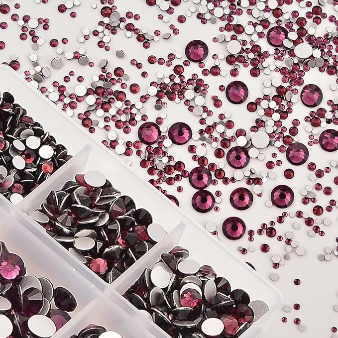 NCB 8000pcs Non Hotfix Rhinestones 10 Sizes Flatback Crystal Glass Rhinestones with Tweezers and Picking Pen for Nail Art Clothes Bags Phone Decorations Crafts DIY (016 Amethyst Mix SS3-SS30)