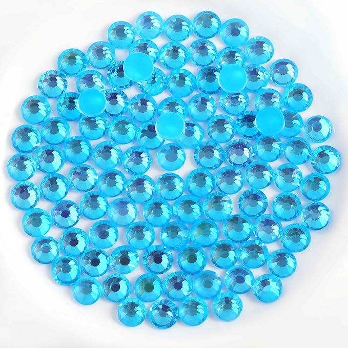 Beadsland 1440pcs Flat Back Crystal Rhinestones Round Gems for Nail Art and Craft Glue Fix, Luminous Blue, SS10,2.7-2.9mm