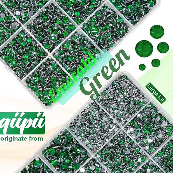 Emerald Green Crystal Resin Rhinestones w B7000 Glue for Bedazzling Crafting 2mm-6mm Flatback Stones Diamonds Crystals Gems Bedazzler Kit for Nails Face Eyes Makeup Tumblers Bottles DIY Crafts