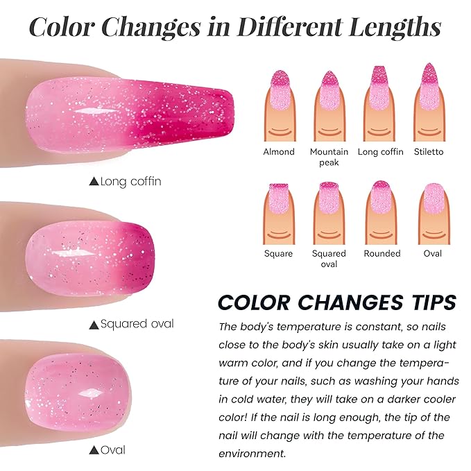 YTD Likomey Color Changing Gel Nail Polish,15ml Light Pink To Hot Pink Glitter Mood Temperature Change Colors Ombre Thermal Salon Home Fall Winter Manicure UV Nails Varnish,WB04