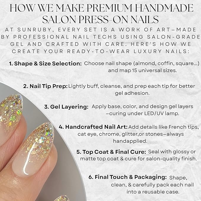 Press On Nails Short Almond Jelly Pink Glossy with Gold Glitter Tips. Reusable Soft Gel Nails in 15 Sizes -30 Nail Kit with Glue | Designed in L.A, Handmade in Vietnam | Hi-End