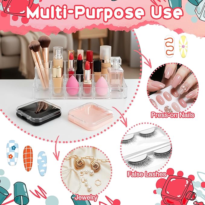 48 Pcs Press on Nail Boxes with 180 Pcs Adhesive Double Sided Tape Acrylic Press on Nail Packaging Cases in 4 Colors Transparent Storage Case Organizer for Display Art Salon Supplies