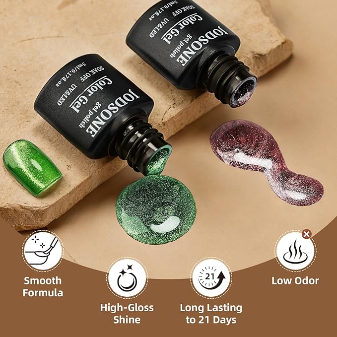 JODSONE 23 PCS Cat Eye Gel Nail Polish Set with Base Coat and Top Coat 3-IN-1 magnetic Design DIY at Home for Women Nail Art all Seasons