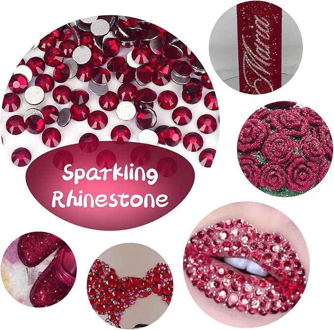 10000PCS Dark Red Rhinestones Bulk, Flat Back Crystal Glass Stone Round Gems,SS16, 3.8-4.0mm