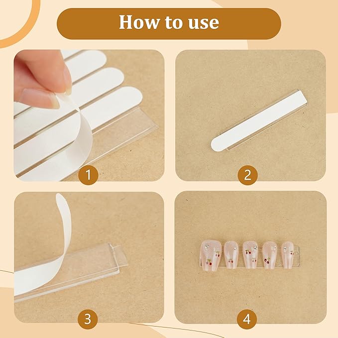 12 Sheets Double Sided Nail Tape for Press on Nails, Clear Adhesive Mounting Tapes for Nail Packaging Nail Design Salon Supplies Colors Designs Showcase (White)