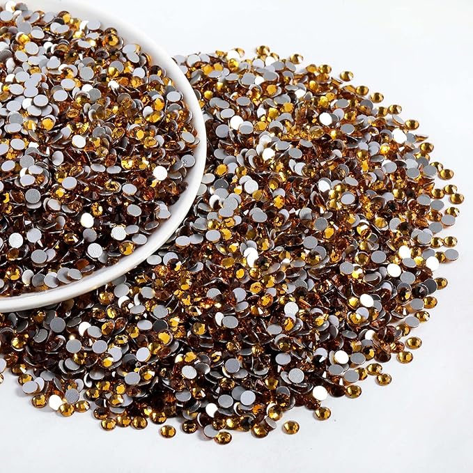 Beadsland Flatback Rhinestones Bulk,14400pcs Topaz Rhinestones for Nails Crafts Clothes DIY Decoration, Topaz, SS6, 1.9-2.1mm