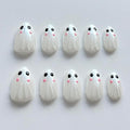 Halloween Press on Nails Medium Almond Handmade Nails 3D Unique Reusable ABS Material Luxury Fake Nails Chrome Cute Little Ghost False Nails with Designs Glossy Glue on Nails Thick Acrylic Nails(M)