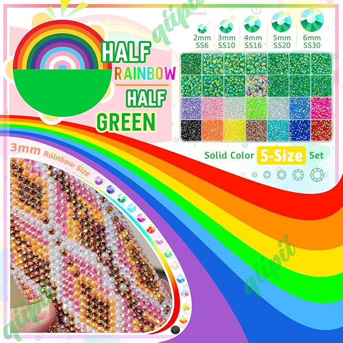 Emerald Green AB Resin Rhinestones w B7000 Glue for Crafting Bedazzling 2-6mm Flatback Colorful Jelly Stones Diamonds Gems Bedazzler Kit for Nails Face Eyes Makeup Tumblers Bottles Crafts Shoes