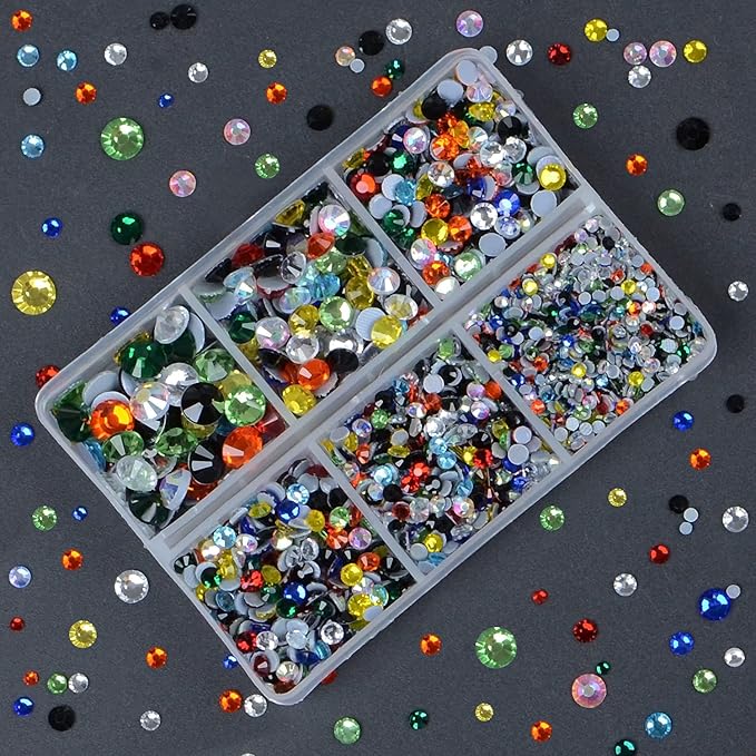 4000Pcs Mixed Size Hot Fix Round Crystals Gems Glass Stones Hotfix Flat Back Rhinestones (Multi Color)