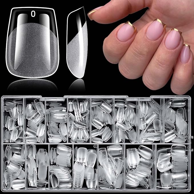 LoveOurHome 600pc Extra Short Coffin Nail Tips Clear Fake Nails XS Short Coffin Gel Nail Tips Full Cover Acrylic Nails Clear Press on Nails XS False Nail 15 Sizes Fingernail for Gel Nail Extension