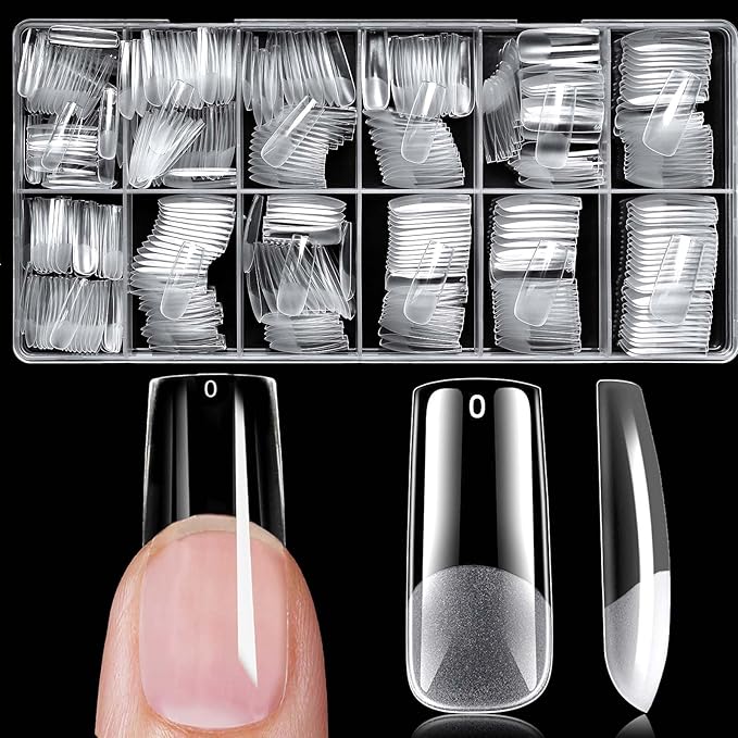 LoveOurHome 420pc Long Square Fake Nail Tips Clear Press on Nails, Square Gel Nail Tips Full Cover Soft Gel Nails Tip Long Artificial Fingernails False Nails for Nail Extension 15 Sizes