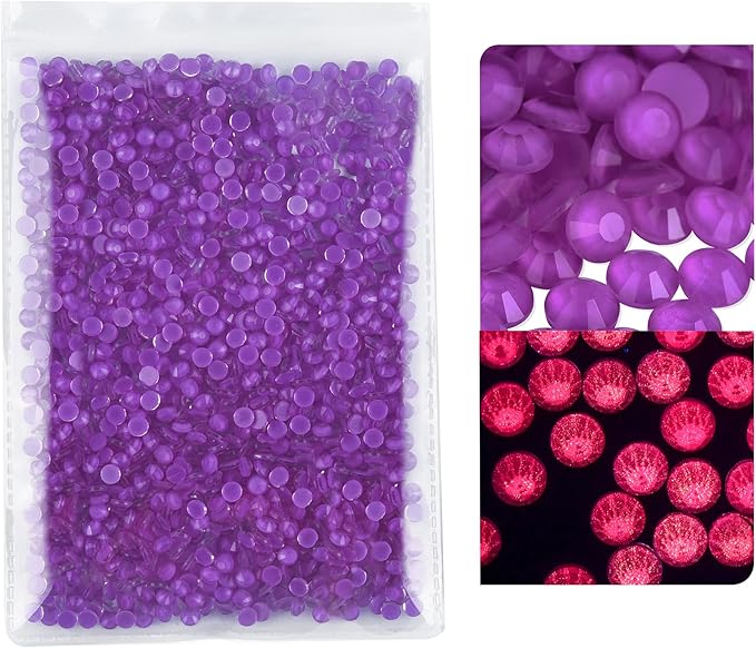 Blinginbox Flatback Rhinestones Round Gems, 1440pcs Luminous Series Glass Stones Neon Gems Non Hotfix Crystal Rhinestones for Nail Charms Crafts Clothes Tumblers,New Amethyst neon,SS10.